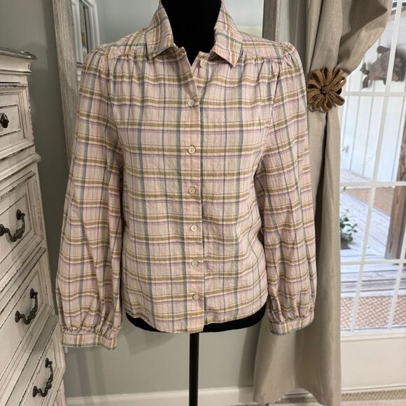 Wrap London Plaid long sleeve Button-Up relaxed fit Shirt- EUC- size4 - Picture 5 of 16